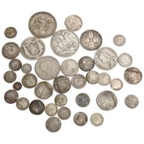 A small collection of 19th century and early 20th century silver coins, including an 1890 crown,