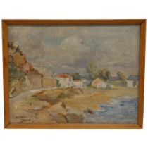 A contemporary oil on board, beachside cove and seaside landscape scene, signed bottom left-hand