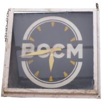 A "BOCM" advertising clock, square metal frame, quartz movement, 72cm x 72cm