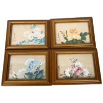 A group of 4 Oriental floral paintings on silk, signed and stamped, framed, 16.5cm x 22cm