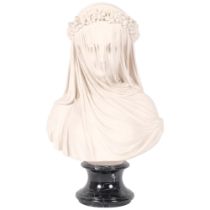 A bust of the veiled lady, impressed to the underneath Italy, on socle stand, H35cm Good
