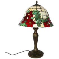 A Tiffany style coloured leadlight table lamp and shade, overall height 57cm