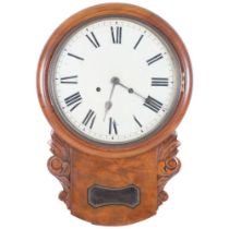 A 19th century walnut-cased drop-dial wall clock, L54cm, not seen working no key or pendulum