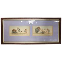 A group of 2 framed coloured prints "De Preacher on Deceit", and subsequently "De Ciet on De