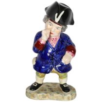 Victorian Staffordshire Toby figure taking snuff, with separate hat (damaged), H35cm