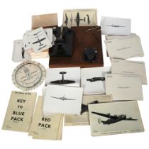 A Morse code kit, Vintage playing cards with aircraft design, identification cards etc
