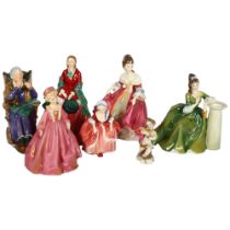 4 Royal Doulton ladies, Royal Worcester figure, Paragon figure and a Naples porcelain cherub
