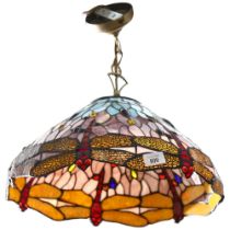 A Tiffany style lead and glass light pendant fitting, with dragonfly design, diameter 40cm