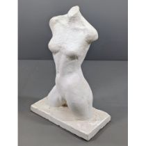 A painted plaster female torso sculpture, on plinth base, H86cm