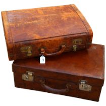 A Victor Luggage leather suitcase, 54cm, and a leather suitcase with fitted interior, containing