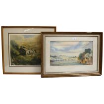 A watercolour by B Spackman, a seaside village landscape, framed, 73cm x 52cm, a framed limited