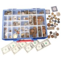 A collection of English pre-decimal and worldwide coins, commemoratives, tokens etc, and 4