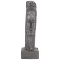 A mid-century cast-stone reproduction of "Tete de Femme", 1911, sculpture by Amedeo Modigliani,