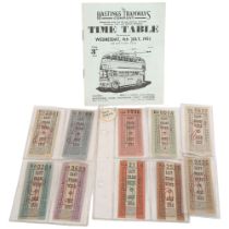 A small collection of Vintage tram tickets, circa 1952, and a Hastings Tramways Company Timetable