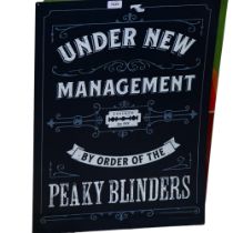 Two reproduction tin signs, Peaky Blinders and another, (2)