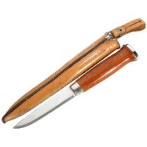 A Norwegian Geilo Rover scout knife, with leather scabbard, blade length 10cm, overall length