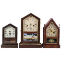 A group of 3 x 20th century lancet-top mantel clocks, tallest 36cm, all having pendulums but no key
