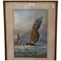 A framed watercolour, entitled "timber ships on the Itchen Bhoys", undated and unsigned, 52cm x 40cm