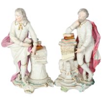 A porcelain figure of William Shakespeare standing on an oval scroll moulded base, H30cm, and a