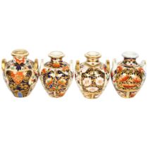 A group of 4 x 19th century Derby Imari decorated 2-handled pots, H8cm