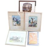 Gordon F Jelfs, watercolour, cottage, 2 framed pictures by Will Kidd etc