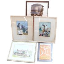 Gordon F Jelfs, watercolour, cottage, 2 framed pictures by Will Kidd etc