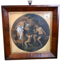 A pair of 19th century coloured prints, depicting figures, mounted in square rosewood frames, 39.5cm
