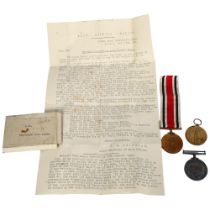 2 World War I medals, named to 223609GNR.H.Smith.R.A., and a George V Faithful Service in a