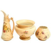 A collection of Royal Worcester Blush Ivory items, including a conical ewer with puce mark, shape
