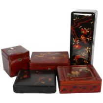 5 Oriental lacquer boxes, including a Japanese box with painted and gilded Mount Fuji view, 22cm