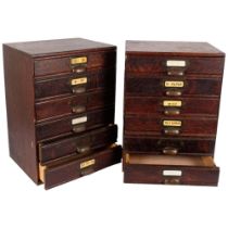 A pair of early 20th century oak 6-drawer filing chests, 34cm x 47cm x 26cm
