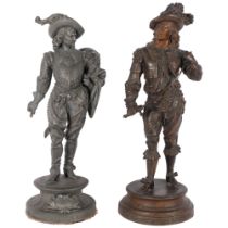 2 spelter figures on socle stands, depicting Conde and Don Juan, tallest 53cm