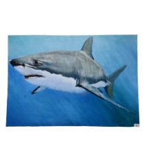 Clive Fredriksson, a large unframed oil on canvas, study of a Great White shark, signed and dated