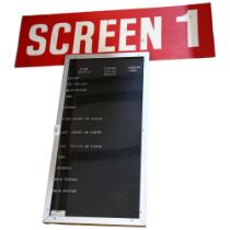 A pegboard notice board with letters, and a Screen 1 sign, L76cm