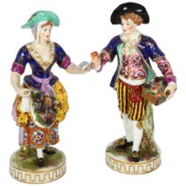 A pair of early 19th century Derby figures, depicting a girl and a boy with flowers, H23cm Both