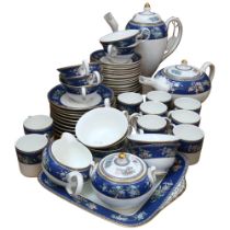 Wedgwood Bone China Blue Siam pattern tea service, including teapot, and matching coffee service,