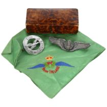 A green silk handkerchief with the RAF Wings from Ireland, an United States Air Force Bombardier
