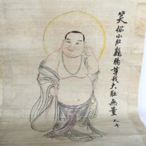 In the manner of Chang Dai-Chien (1899 - 1983), painted scroll portrait, signed and studio stamp,