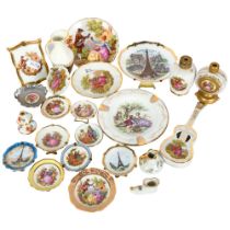 A group of Limoges and other porcelain miniature ornaments, dishes etc