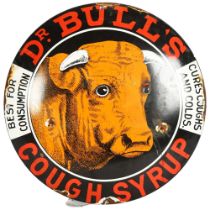 A convex enamelled advertising sign, for Dr Bull's Cough Syrup, diameter 30cm