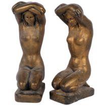 A pair of composite gilded kneeling female figures, H50cm