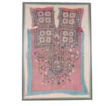 2 framed Antique Kanchali embroidered dress panels, attributed to Meghwal Tribe, Rajasthan, India,