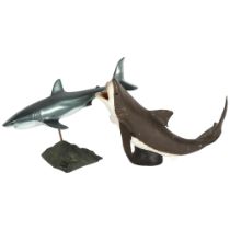 A resin sculpture of a Great White shark, on stand, indistinctly signed, Len Jones?, and a