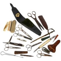 A collection of various Vintage scissors, makers to include J W Stutter, penknives etc