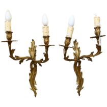 A pair of ormolu 2-branch wall lights, H50cm