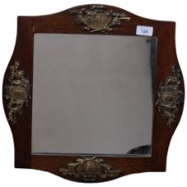 An early 20th century oak-framed wall mirror, with leaf and ribbon ormolu mounts, W44cm