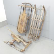 Three various vintage sledges. Longest 102x