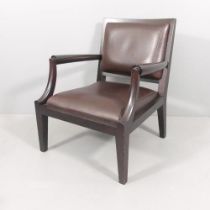 A high end Italian Promemoria lounge chair or open armchair, the leather upholstery with stitched
