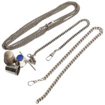 2 sterling silver and stone set thimbles, another, a guard chain, and 2 watch chains