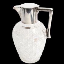 A Victorian cut-glass and silver-mounted Claret jug, H20cm, hallmarks for London 1898, maker's marks